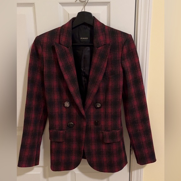 Pinko Jackets & Blazers - Red and black plaid checked Pinko blazer size 2